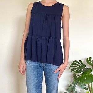Sundry Sleeveless Tiered Ruffle Women’s Top in Navy